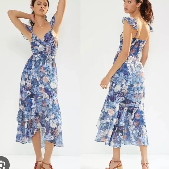 Anthropologie Floral Midi Dress - Blue and Pink - Picture 1 of 9